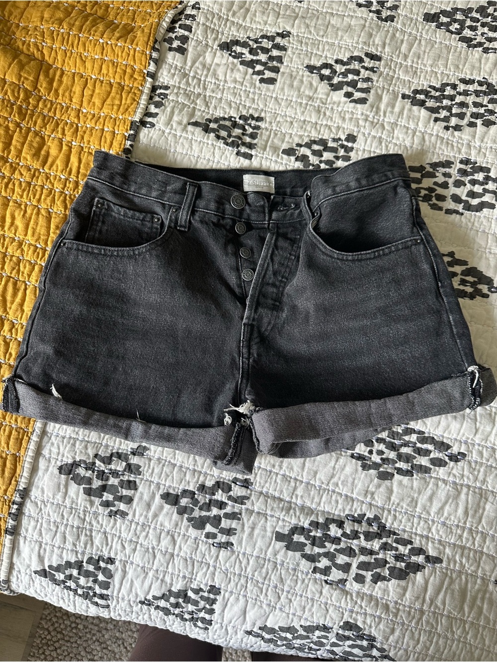 Z Supply Washed Black High-Rise Cuffed Denim Shorts